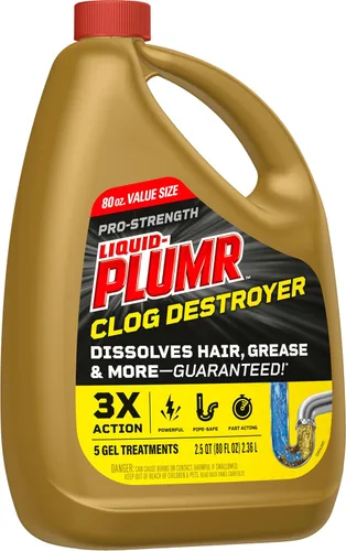 Vista 11 de Clorox Liquid-Plumr Pro-Strength - Destructor de obstrucciones, limpiador de drenaje líquido, 80 onzas líquidas (el paquete puede variar)