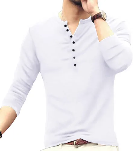 Vista 6 de YTD Camiseta básica Henley de manga larga para hombre