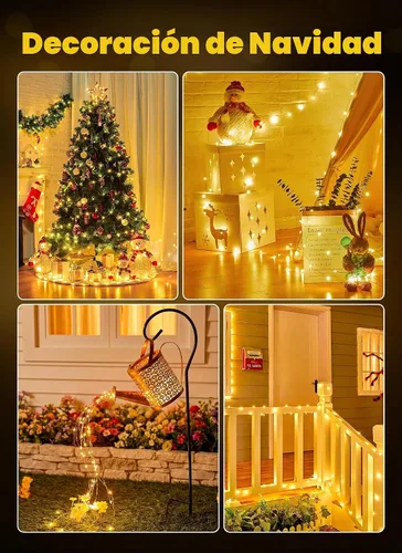 Vista 6 de Minetom - Luces de hadas a pilas con control remoto, 33 pies, 100 luces LED impermeables para interior y exterior, luz titilante estrellada