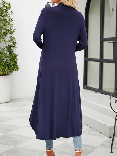 Vista 4 de Cárdigan de manga larga casual para mujer, largo y abierto por delante, ligero, con dobladillo asimétrico, drapeado (tallas S3XL)
