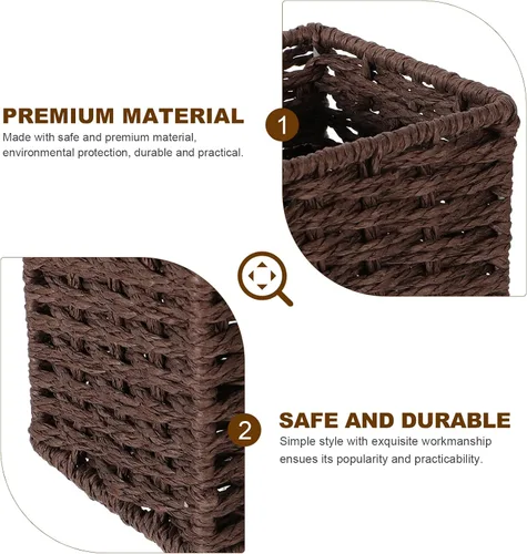 Vista 4 de Cabilock Cesta de mimbre resistente para escritorio, contenedor elegante para mesa de té, organizador de artículos diversos