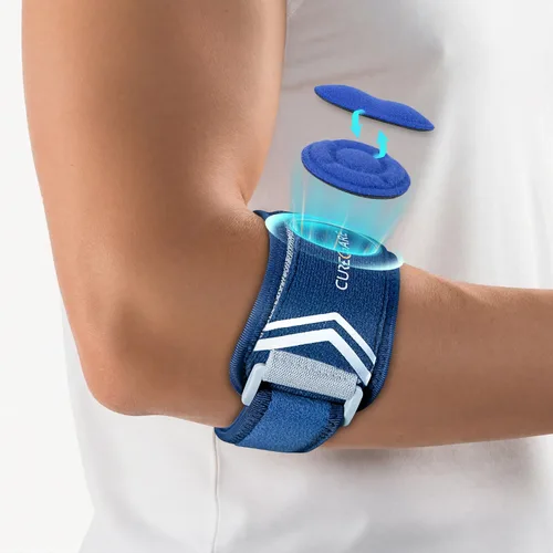 Vista 9 de CURECARE Nueva Codera Mejorada para Tenis y Golfistas con Dos Almohadillas 3D, Soporte Dirigido para Antebrazo para Compresión Personalizada, Correa