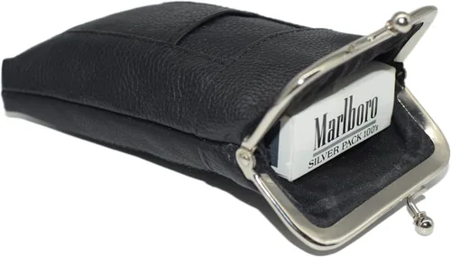 Vista 5 de Caja de cigarrillos de cuero Pack Holder Regular o 100's Lighter Pocket (negro)