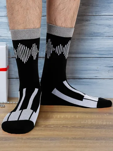 Vista 7 de 6 pares de calcetines musicales, regalos para hombres, divertidos calcetines temáticos de música, calcetines novedosos con notas de piano rocker