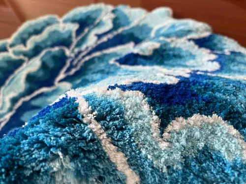 Vista 6 de Alfombra de área con forma floral de peonía azul, alfombra de arte moderno para dormitorio, cocina, baño, alfombra de baño suave, antideslizante