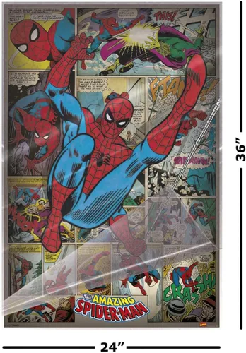 Vista 2 de The Amazing Spider-Man - Póster impreso de Marvel Comics (estilo retro, montaje cómico) (tamaño: 24 x 36 pulgadas) (póster laminado)