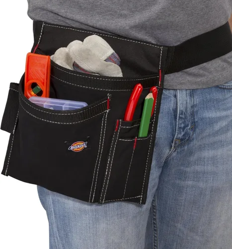 Vista 4 de Dickies Bolsa de cinturón de herramientas de 5 bolsillos de un solo lado/Delantal de trabajo, construcción de lona duradera, cinturón ajustable