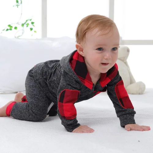 Vista 3 de SANMIO Conjunto de sudadera con capucha para niños y niñas, sudadera clásica a cuadros + pantalones