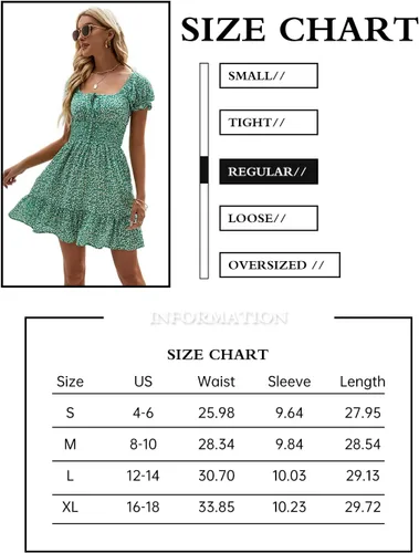 Vista 4 de Heysolo Mini vestido de verano para mujer, estilo bohemio, floral, fruncido, cuello cuadrado, manga corta, con volantes, para playa