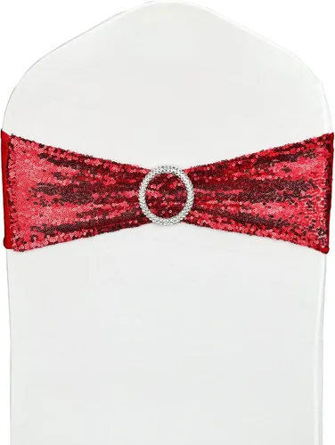 Vista 23 de Bandas para Sillas con Lentejuelas Elásticas Lazos de Spandex Poliéster para Fiestas Hotel Bodas Banquetes Decoración - 6 Piezas Aqua