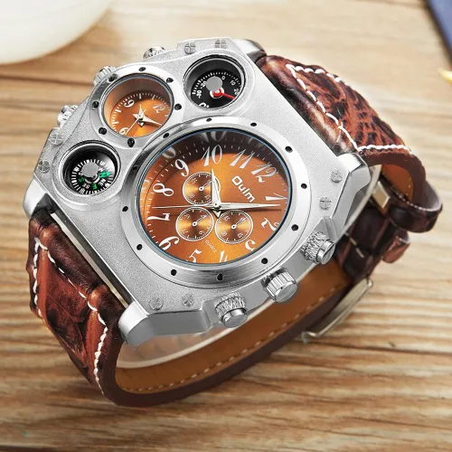Vista 7 de 2.3" Oversized Dial Quartz Men's Watch, 2 Time Zone Analog Display Outdoor Sports Watch, Cool Design Casual Wristwatch, Model 1349.