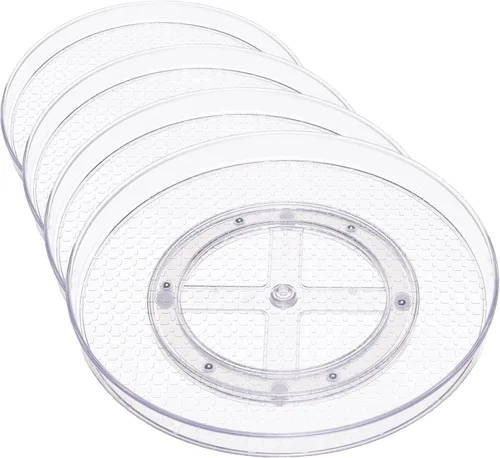 Vista 8 de Amazon Basics Lazy Susan - Organizador giratorio para especias y condimentos, 9 pulgadas de diámetro, 2 niveles, transparente