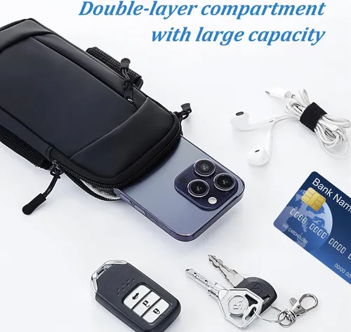 Vista 3 de Soporte para teléfono celular con banda para el brazo, bolsa cruzada 2 en 1 para correr y caminar Hands-free carrying, breathable mesh back