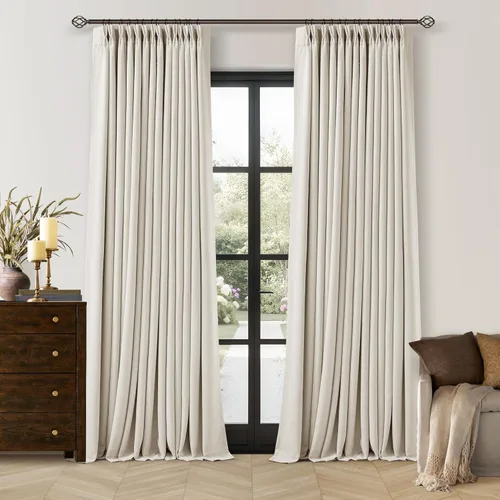 Vista 143 de Juego de 2 paneles de cortinas plisadas negras de 80 pulgadas para sala de estar, cortinas plisadas de lino con forro de 80 pulgadas de largo, 100%