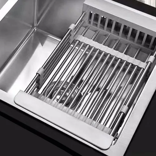 Vista 3 de Kitchen Strainers Kitchen Dish Drying Rack,Over Sink Expandable Stainless Steel Drainer,Adjustable Vegetable Fruit Drain Basket for(Black)