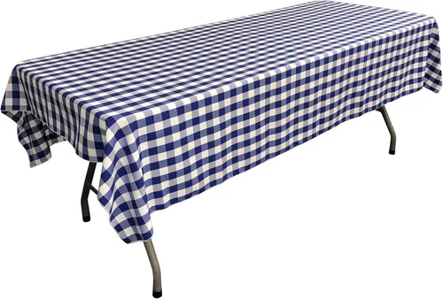Vista 40 de LA Linen Mantel rectangular de poliéster Gingham a cuadros 60 por 84 pulgadas, blanco y verde oscuro