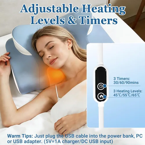 Vista 3 de Almohada cervical térmica para aliviar el dolor de cuello, almohada ergonómica para dormir de lado, almohadas ortopédicas de espuma viscoelástica