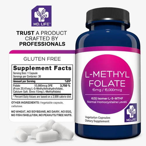 Vista 7 de MD. Life L-metilfolato de 15 mg - Suplemento de folato activo - Suplemento de máxima resistencia diseñado por el médico 5 Mthf L-metilfolato 15 mg
