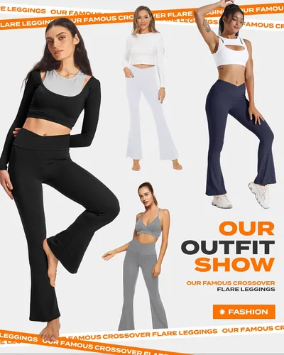 Vista 122 de TNNZEET Leggings acampanados negros para mujer, pantalones de yoga cruzados con bolsillos, corte de bota, leggings acampanados