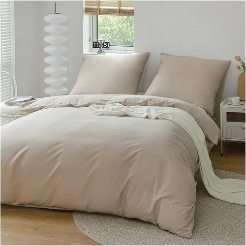 Vista 5 de Juego de funda de edredón de algodón, 100% algodón, tela gruesa agradable a la piel, color sólido, juego de cama doble, ropa de cama