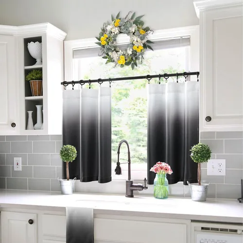 Vista 8 de XTMYI Cortinas Cubiertas para Debajo del Fregadero para Gabinete Negro, Modernas Cortinas Ombre Impermeables para Ventana Pequeña de Baño Cocina