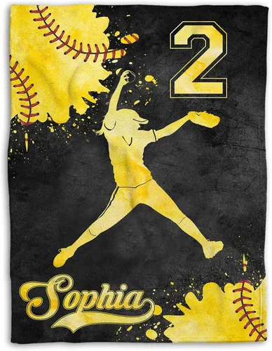 Vista 14 de Manta de sóftbol personalizada, manta de bandera de EE. UU., manta de forro polar Sherpa suave y acogedora, manta de sóftbol para mamá, hija, niño