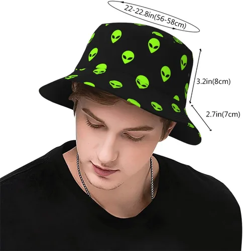 Vista 3 de Sombrero de pescador de pescador con estampado verde y negro para adultos, mujeres, hombres, niñas y niños, unisex