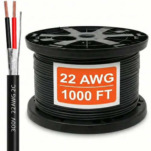 Vista 11 de Cable CMP Plenum blindado trenzado de conexión de cable, cable de bajo voltaje CL3P listado por UL, 22 AWG 2 conductores, carrete de 500 pies, blanco