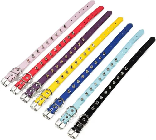 Vista 6 de Collar de perro con pinchos para perros pequeños, remache de hongos, piel sintética suave, collar con tachuelas para gato, collar ajustable