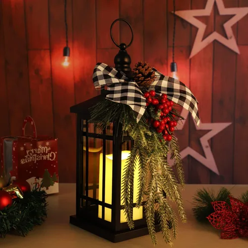 Vista 6 de Decoraciones de Navidad Farol de Navidad, farol decorativo para velas de Navidad, 14 pulgadas, farol de velas para exteriores e interiores, hogar