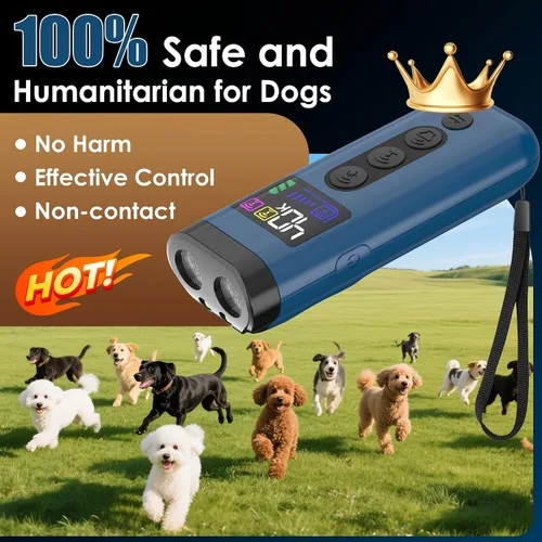 Vista 7 de Dispositivo disuasorio de ladridos de perro, rango de 65 pies, dispositivo ultrasónico de disuasión de ladridos 3X y entrenador ultrasónico para Azul