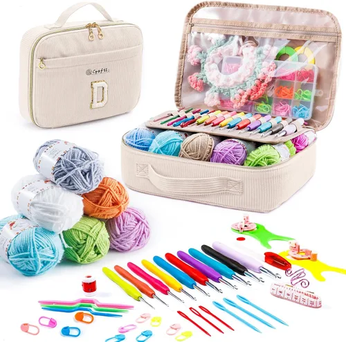 Vista 8 de Kit de Ganchillo Inicial MYBAGZING para Principiantes con Bolsa de Almacenamiento de Hilo, 10 Ganchos de Ganchillo 2.0-6.0 mm, 10 Madejas de Hilo