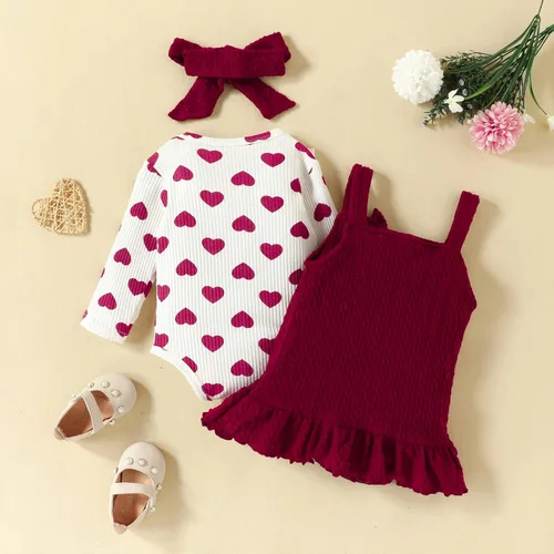 Vista 31 de My First Valentine's Day - Conjunto de ropa para bebé niña con volantes, manga larga, estampado de corazón, falda con tirantes