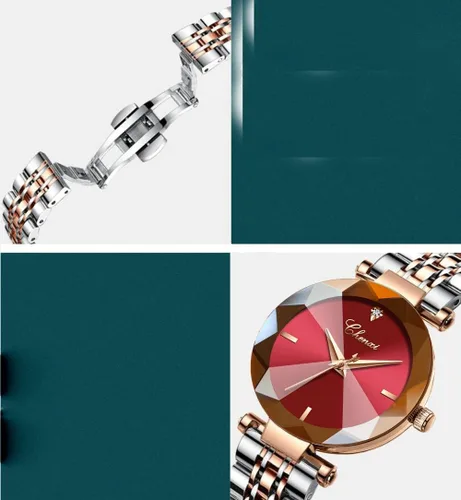Vista 6 de SENRUD Relojes de moda para mujer, reloj de pulsera de malla de acero inoxidable de oro rosa, elegante, regalo para mujer, reloj de pulsera