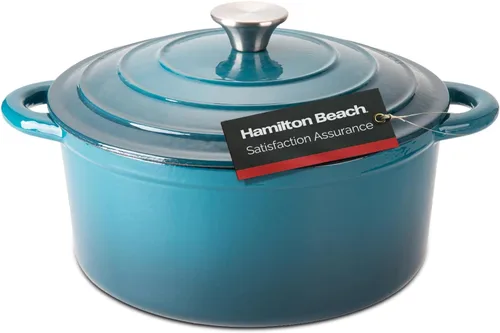 Vista 10 de Hamilton Beach Olla holandesa de hierro fundido esmaltado de 3 cuartos de galón con tapa, color crema