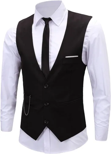 Vista 2 de Chaleco formal de negocios ajustado sin mangas para hombre Negro