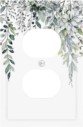 Vista 37 de Cubierta de tomacorriente eléctrico dúplex individual estilo campestre con diseño floral de flores y pájaros en blanco y negro, placa de pared de 1