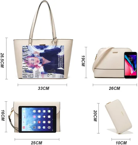 Vista 5 de Bolso de mano de moda para mujer, bolso de hombro, asa superior, juego de 4 piezas