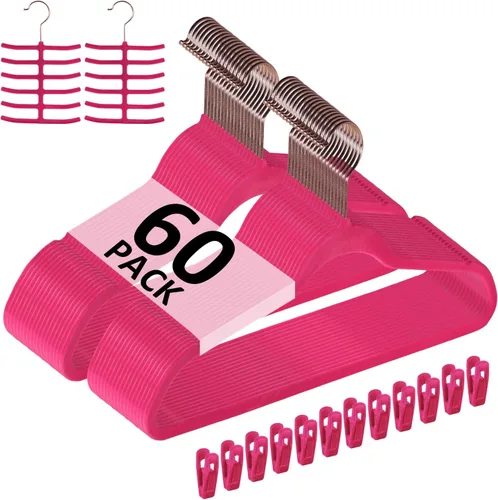 Vista 32 de VECELO Perchas de Terciopelo Premium para Ropa de Servicio Pesado (Paquete de 25) - Antideslizantes y que Ahorran Espacio con 6 Clips para Dedos