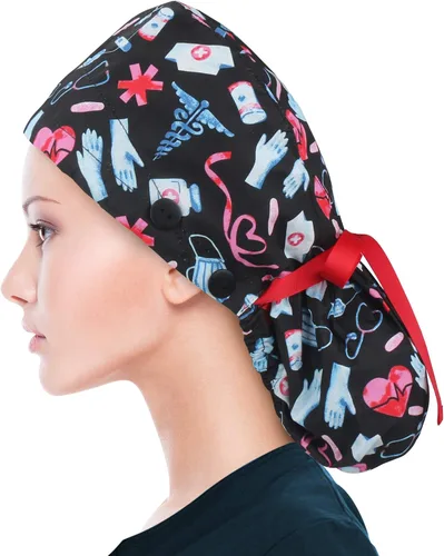 Vista 8 de Scrub Caps for Women Surgical Caps Nurse Hat Functional Ponytail Holder for Long Hair Single or Satin-Lined