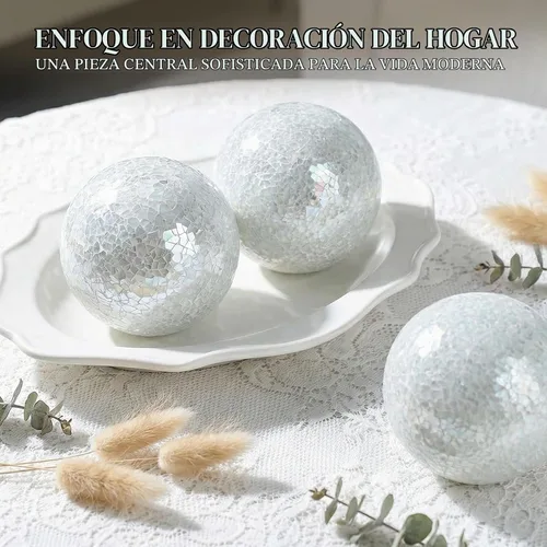Vista 3 de DomeStar - 3 bolas decorativas para cuencos, bolas de vidrio blancas de 4 pulgadas Bolas decorativas para cuencos de centro de mesa, decoración