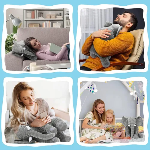 Vista 5 de Animales de peluche de elefante gigante de gran tamaño de 24 pulgadas, almohada de elefante de peluche grande, regalo gris para niños, novia