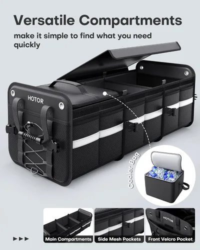 Vista 2 de HOTOR Organizador de maletero, organizador de automóvil de 3 compartimentos y almacenamiento con bolsa refrigeradora, organizador de almacenamiento
