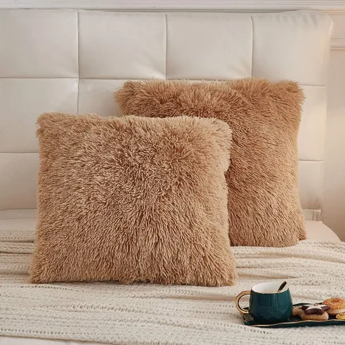 Vista 29 de LIFEREVO Paquete de 2 fundas de almohada de piel sintética, serie de lujo decorativa para el hogar de felpa peluda, funda de almohada peluda súper
