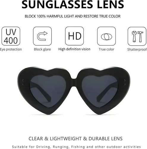 Vista 2 de WMAO Gafas de sol en forma de corazón para mujer, retro, moda fiesta, elegante, protección UV400