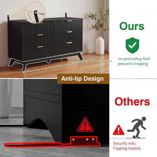Vista 7 de JUMMICO Cómoda acanalada negra para dormitorio, 47.2 pulgadas de ancho