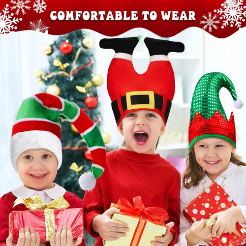 Vista 6 de Syhood Sombreros de Navidad, gorro de árbol de Navidad de Papá Noel para fiesta, disfraz de vacaciones para adultos