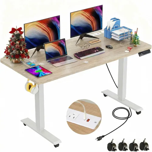 Vista 12 de farexon - Escritorio de pie de 48 x 24 pulgadas, escritorio eléctrico de altura ajustable con estación de carga, escritorio para trabajar de pie