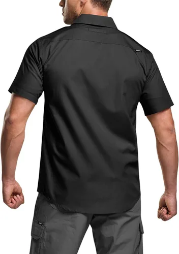 Vista 2 de CQR Camisas de trabajo de manga corta para hombre, camisetas tácticas militares Ripstop, para exteriores, UPF 50+, transpirable, para senderismo