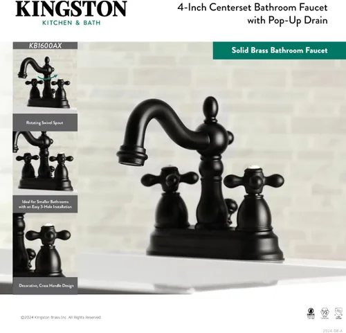 Vista 7 de Kingston KB1600AX - Grifo de baño central de 4 pulgadas, negro mate Mate negro